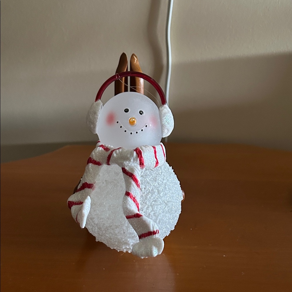 Festive Vintage Snowman Figurine with Red Accents